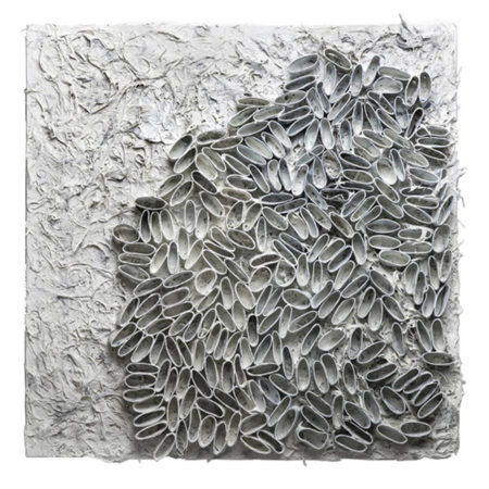 Form/Less, Maria Fragoudaki Show Form Less Jewish Museum of Greece Rubber feathers gesso on canvas