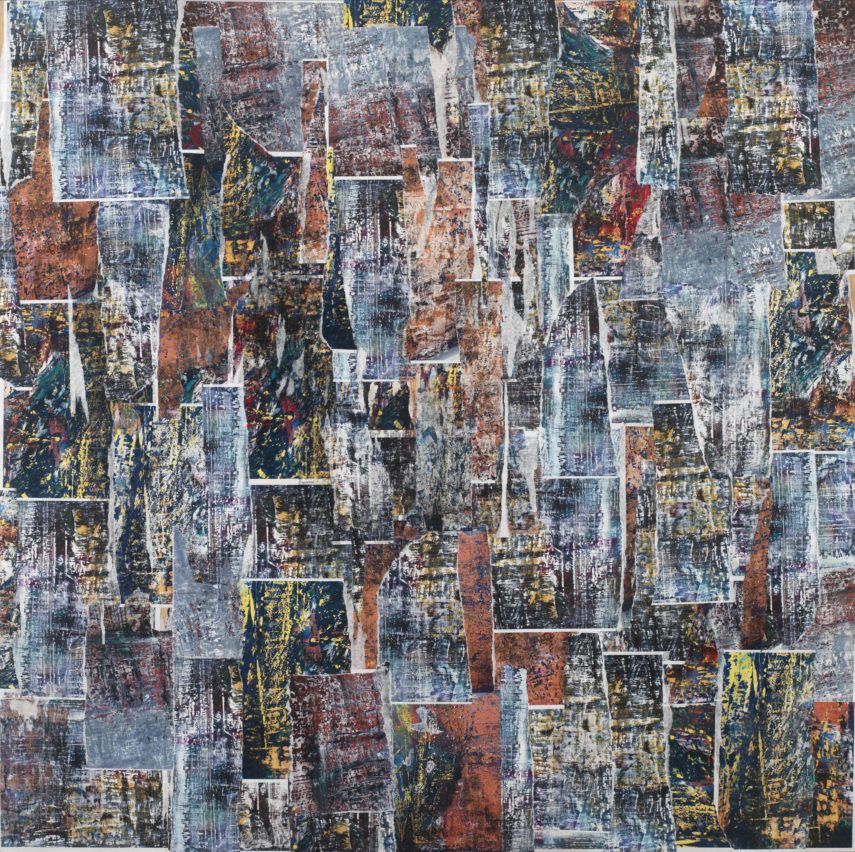 Maria Fragoudaki Abstract Art Series Collage Richter's Rhythm, 2014 Collage on wooden board 122x122 cm | 48 x48 in.